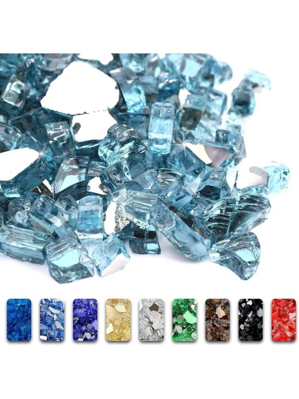 Aqua Blue Reflective Fire Glass for Fire Pit, 20 lbs, Tempered Rocks for